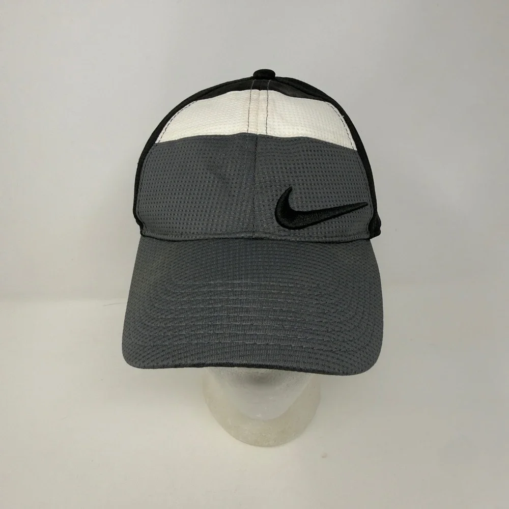Nike Golf Hat‎ Mens Grey White Black Colorblock Mesh Adjustable Swoosh Cap